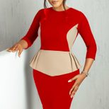 Color Block Bodycon Dress Elegant Fashionable Office Wear Autumn Winter Collection Wholesale Ava