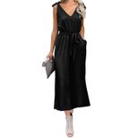Summer Womens Dress Deep V Neck Sleeveless High Waisted Solid Color Casual or Party Wear Wholesa