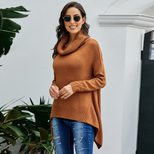 Womens Turtleneck Shawl Sweater Winter Long Length Asymmetrical Design Solid Color Casual Wear W