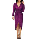 Sequin V Neck A Line Dress for Women Long Sleeve Evening Gown Elegant Party Wear