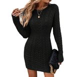 Womens Ribbed Sweater Dress Fitted Waist Long Sleeve Y2K Style Autumn Winter Collection