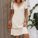 Lace Trim V Neck Loose Fit Dress Summer Style Casual Wear for Women Available for Wholesale cust