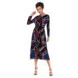 Geometric Print Chiffon Dress Long Sleeve Belted Pleated Design Perfect for Spring Summer Events