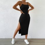 Womens Spring Sexy Backless Slip Dress Elegant Bodycon Side Slit Adjustable Straps Perfect for P