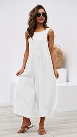 Womens Casual Jumpsuit Solid Color Comfortable Fit Sleeveless Design for Everyday Wear