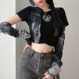 Off Shoulder Black Long Sleeve T Shirt for Women Sheer Mesh Cropped Fit Casual Wear