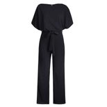 High Waisted Wide Leg Jumpsuit Solid Color Short Sleeve Tie Waist Casual Summer Wear Wholesale A