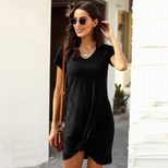 Casual T Shirt Dress Womens Solid Color V Neck Short Sleeve Knot Detail Perfect for Everyday Wea