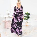 Floral Print Maxi Dress for Women V Neck Mid Waist Long Sleeve Spring Summer Casual Wear