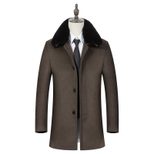 Mens Business Casual Mid Length Detachable Wool Blend Overcoat Stylish Turn Down Collar Versatil