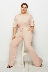 Plus Size Womens Casual Jumpsuit Loose Fit Wide Leg Solid Color Comfortable Fabric