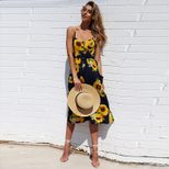 Sunflower Pineapple Print Button Back Sexy Slip Dress 36 Colors 6 Sizes Lightweight Fabric Summe
