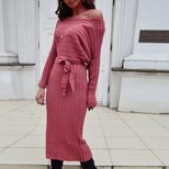 Off Shoulder Knit Dress Solid Color Sweater Fabric Casual Fall Winter Wear