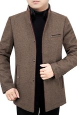 Mens Mid Length Fleece Lined Coat Removable Fur Collar Warm Insulation Stylish Design Ideal for