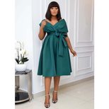 Plus Size African Womens Evening Dress Short Sleeve V Neck Off Shoulder Flared Hem Elegant Party