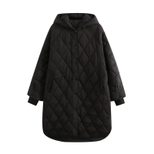 Hooded Longline Quilted Cotton Coat for Women Loose Fit Warm Winter Jacket Casual Everyday Wear