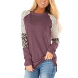 Loose Fit Color Block Long Sleeve T Shirt for Women Casual Round Neck Cotton Blend Spring Autumn Wear
