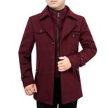 Mens Wool Blend Overcoat Mid Length Removable Double Layer Fur Collar Stylish Outerwear for Fall