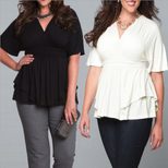 Plus Size Womens Dress Solid Color Deep V Neck Three Quarter Sleeve Autumn Fashion Wholesale Ava