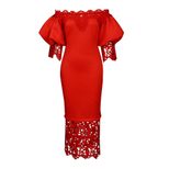 Off Shoulder Lace Trimmed Evening Dress Lantern Sleeves Elegant Design Perfect for Parties Whole
