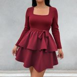 Elegant Long Sleeve Dress Slim Fit Solid Color Fashionable Style Perfect for Spring and Autumn W