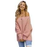 Off Shoulder Long Sleeve Knit Sweater for Women Solid Color Loose Fit Warm Wool Blend Autumn Win
