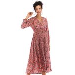 Floral Chiffon Maxi Dress Long Sleeve Casual Style Elegant Design Perfect for Spring Occasions W