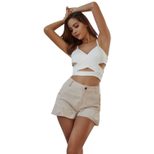 High Waisted Corduroy Ruffle Hem Womens Casual Shorts Soft Fabric Trendy Design Comfortable Fit