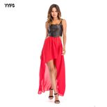 Chiffon Spliced Maxi Dress Sleeveless Waist Exposing Elegant Design Spring Summer Fashion for Wo
