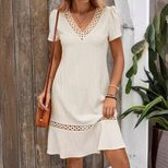 Lace Trim V Neck Loose Fit Dress Summer Style Casual Wear for Women Available for Wholesale cust