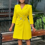 High Waisted Fashionable Midi Blazer Dress Pleated Design Tailored Fit Elegant Style Suitable fo