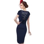 Pencil Dress for Women Round Neck Short Sleeve Basic Style Summer Office Wear