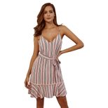 Striped Ruffle Hem Cami Dress Womens Casual Summer Wear Lightweight Fabric Elegant Design Wholes