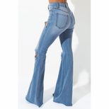 High Waist Ripped Flare Jeans for Women Slim Fit with Frayed Hem Casual Streetwear