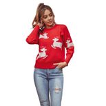 Womens Christmas Themed Long Sleeve Knit Sweater Round Neck Warm Cozy Fabric Perfect for Winter
