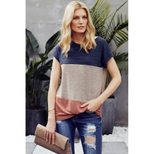 Color Block Asymmetrical Neck Short Sleeve Top Loose Fit Casual Style Perfect for Spring and Sum