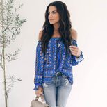 Womens Summer T Shirt Off Shoulder Loose Fit Floral Print Long Sleeve Casual Wear Wholesale Avai