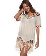 Bohemian Beach Cover Up Long Sleeve Hollow Out Loose Fit Crochet Design Perfect for Summer Vacat