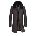 Mens Mid Length Wool Blend Overcoat Thickened Fabric Large Fur Collar Stylish Design Perfect for