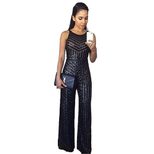 Womens Sequin Jumpsuit Sleeveless High Waist Wide Leg Nightclub Party Wear