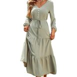 Casual Loose Fit Long Sleeve Ruffled Hem Dress Waist Defined Elegant Style Spring Summer Collect