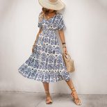 Casual Summer Dress Short Sleeve V Neck Ethnic Print Vacation Wear Wholesale Available bulk orde