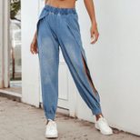 Casual Womens Denim Pants Side Slit Tapered Fit Comfortable Fabric Perfect for Everyday Wear Who