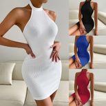 Elegant Party Dress Sexy Backless Stand Collar Sleeveless Bodycon Fit Spring Summer Collection W