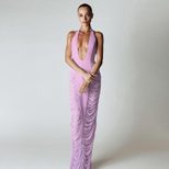 Summer Womens Dress Sexy Halter V Neck Mesh Panel High Waist Long Skirt Perfect for Parties and