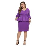 Plus Size Womens Dress Round Neck Flare Sleeve Ruffle Hem Bodycon Elegant Evening Wear