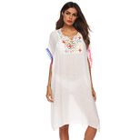 Loose Fit Crochet Lace Trim Tassel Beach Cover Up Dress Lightweight Bohemian Style Summer Wear W