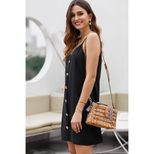 Summer Womens A Line Midi Dress V Neck Sleeveless Button Front Casual Wear for Parties or Everyd