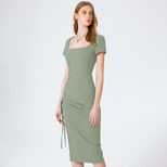 Knit Bodycon Dress Elegant V Neck Slim Fit Side Slit Ribbed Texture Perfect for Parties and Even