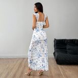 Floral Print Sleeveless Midi Dress Summer Bodycon Fit High Slit Chic Style Wholesale Available